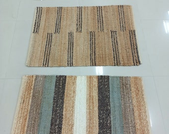 Jute Rug Natural Handwoven Soft Flat Weave: Rectangular Boho Seagrass Heavy Traffic Rug
