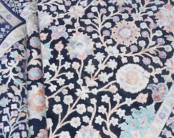 Hand Knotted Rug, 8x10 Wool and Silk, Sage Taupe, Charcoal Border