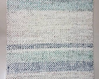 Chunky Wool Rug Felted Hand Woven Jute Blend, Thick White Grey Custom Sizes