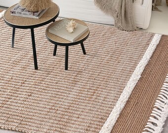 Handgeweven jute vloerkleden Platgeweven jute met wol Natuurlijke hennep