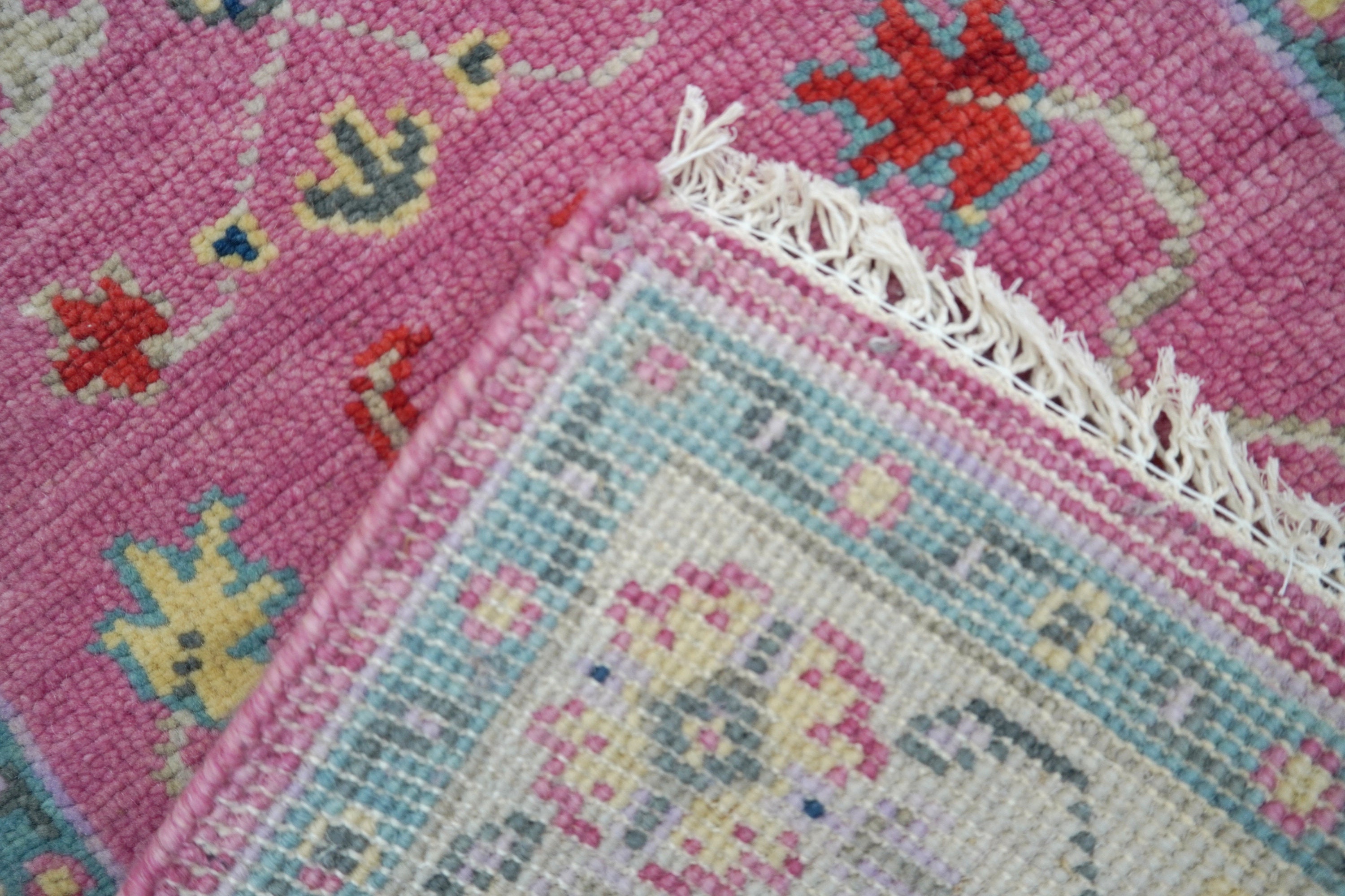 Woollen Oushak Runner Rug, Shades of Pink Ivory Hallway Pastel Runners