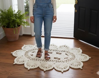 Scalloped Jute Rug 2x3, Natural Fiber Oval Braided Rug