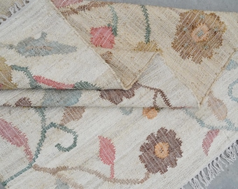 Rectangular Jute Rug, Multi Colored Jute, 4x6, Floral