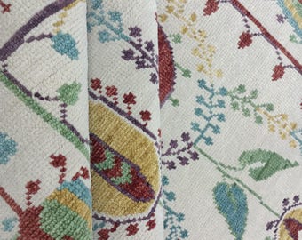 Hand Knotted Oushak Rug, Ivory Wool Paisley Area Rug, 8x10