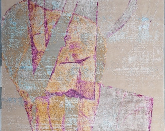 Oversize Ocean Art Rug - Hand Knotted Indo Tibetan 9x12 Living Room Decor