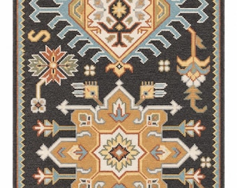 9x12 Hand Knotted Tribal Rug, Charcoal Area Rug, Geometric Style Carpet, Multicolor Vintage Rug, Boho Living Room Decor