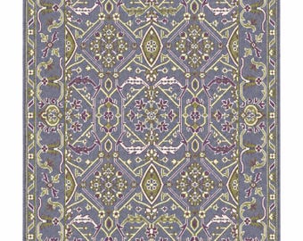 Hand Knotted Turkish Carpet, Traditional Floral Area Rug, Blue Gray Oriental Rug, Style Living Room Decor, Handmade Rug