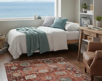Hand Knotted Rug 8x10 Wool: Rust Oushak Area Carpet for Living Room