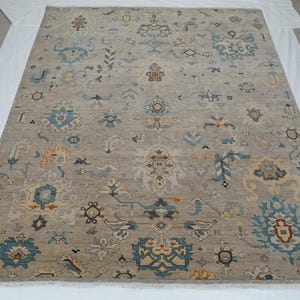 Handgeknüpfter Beiger Oushak-Teppich aus Wolle, Feines Persisches Gewebe, 200x300