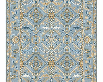 Hand Knotted Turkish Carpet, Light Blue Oriental Area Rug, Traditional Floral Rug, Blue Turkish Rug, Handmade Living Room Carpet