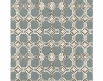 Handwoven Dhurrie Rug, Blue Gray Geometric Area Rug, Octagon Flatweave Carpet, Modern Neutral Rug for Living Room Bedroom