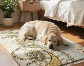 Oushak Rug 2x3 Accent Rug, Sage Green Pastel Wool, Paisley Vintage Style