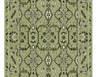 Hand Knotted Turkish Carpet, Green Oriental Area Rug, Traditional Floral Rug, Handmade Turkish Rug, Style Living Room Decor