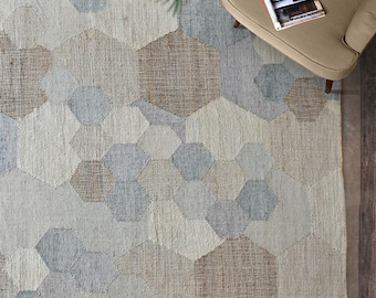 Handgeweven jute vloerkleden Platgeweven jute met wol Natuurlijke hennep