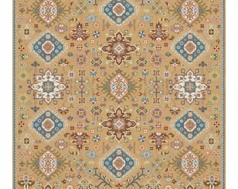 Hand Knotted Oushak Rug, Beige Area Rug, Blue Floral Turkish Carpet, Traditional Style Rug, Vintage Boho Living Room Decor