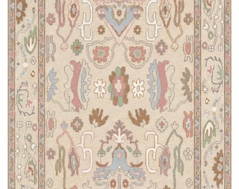 Hand Knotted Runner Rug, Floral Wool Runner, Traditional Style Carpet, Cream Boho Hallway Rug, Vintage Handmade Area Rug