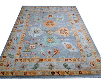 Oushak Teppich Blau 300x400: Handgeknüpfter Moderner Teppich