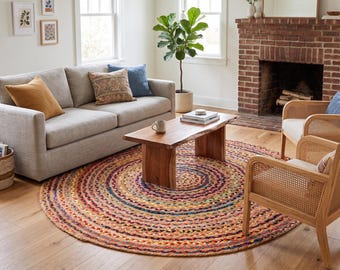 Handmade Jute and Cotton Round Rug: Braided Natural Fiber