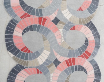 Hand-Tufted Rug, 5x7 Wool Rug, Blue Orange Abstract, Organic Shape Carpet