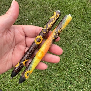 stylo pailleté tournesol, stylo pailleté tourbillon, stylo personnalisé, stylo infirmière, stylo à bille, stylo fleur, cadeau amoureux tournesol, stylo époxy