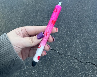 Bolígrafo con purpurina X y O, bolígrafo de San Valentín, bolígrafo con el mensaje "Love is in the air", bolígrafo con efecto ombré, material de oficina, resina ultravioleta, regalo de San Valentín, bolígrafo rosa, bolígrafo xoxo