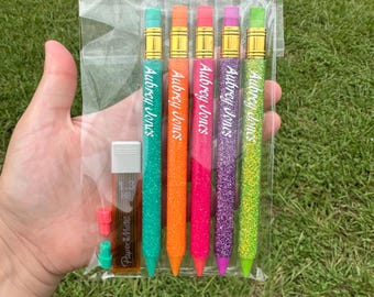 Lápices mecánicos con brillantina personalizados, lápices brillantes, regalos para niños, lápices personalizados, material de oficina personalizado, regalos para la vuelta al cole