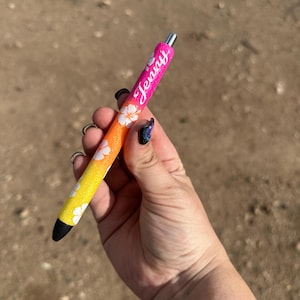 Hibiskus Glitzer Stift, Sommer Stift, Krankenschwester Stift, Lehrer Stift, Ombré Stift, Flower Power Geschenk, personalisiertes Geschenk, Blume Glitzer Stift