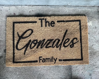 Family name doormat,  housewarming gift, boho doormat, front porch decor, welcome mat, wedding gift, hello doormat