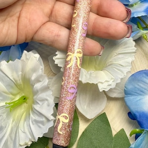 bow glitter pen, bow gel pen, coquette glitter pen, customized pen, glitter pink pen, light colored bow pen, personalized pen