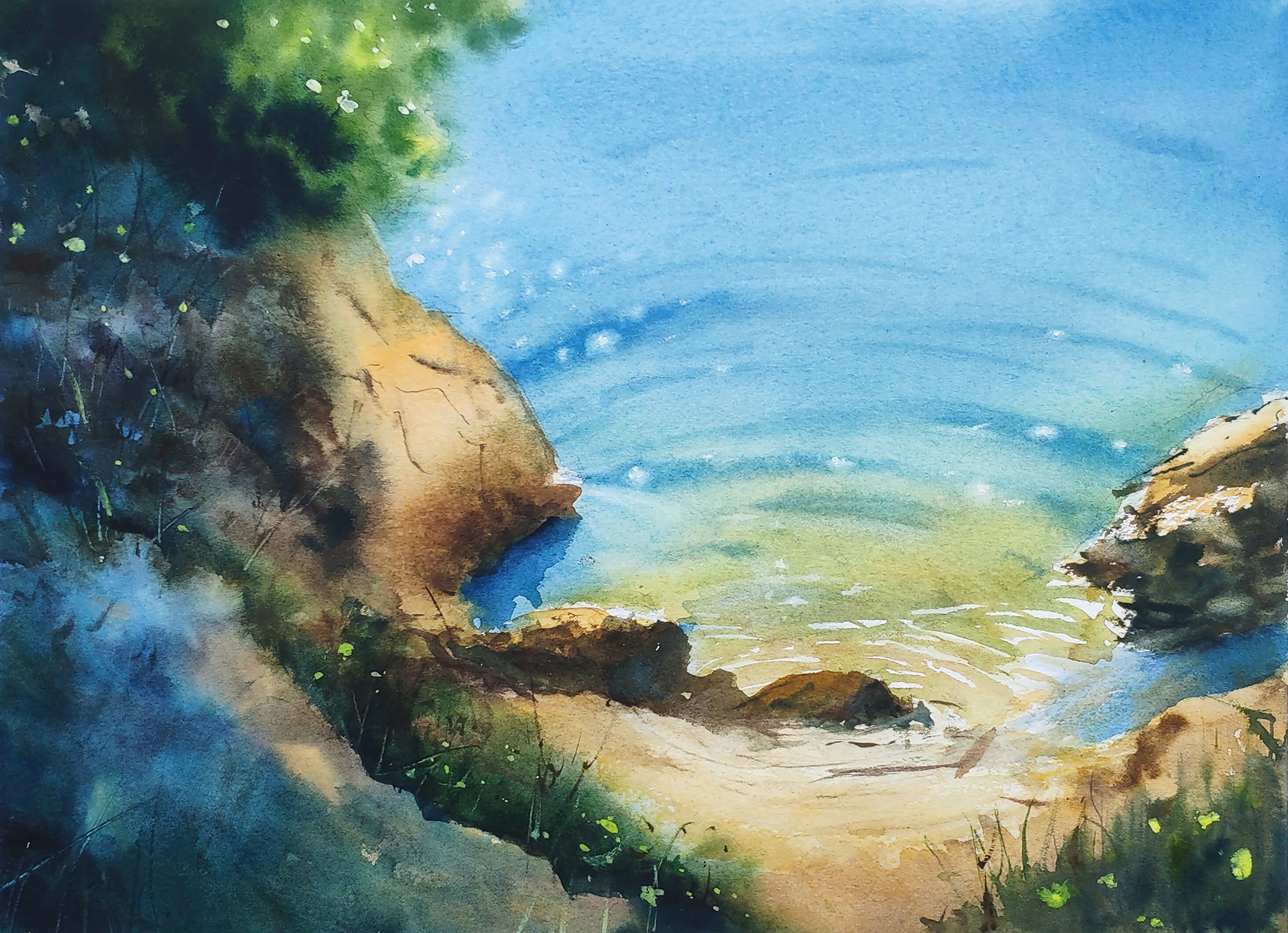 Strand-Cocktail-Servietten 50 Stück - Aquarell-Design, Meeresküste, 12,7x12,7 Cm (gefaltet)