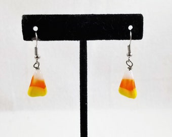 Halloween Candy Corn Lampwork Glass Bronze Dangle Earrings Doodaba