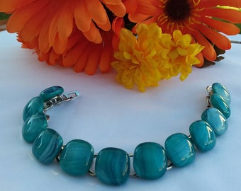 Teal Cabochon Chain Link Bracelet