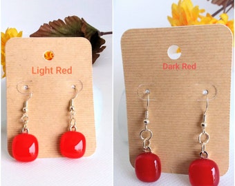 Red Fused Glass Dangled Earrings