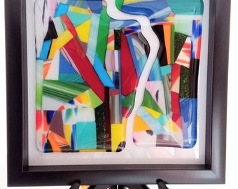 Framed Random Mosaic Art Glass Picture