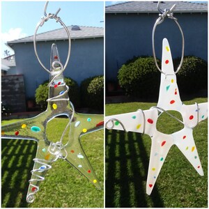 Fused Glass Hanging Star - Clear or White w/mosaic glass dots