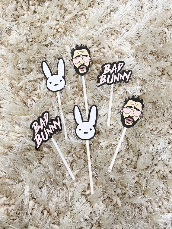 Conejo Christmas Party Dec 1 2022 Bad Bunny Cupcake Toppers Conejo Malo Sticks Benito Party | Etsy