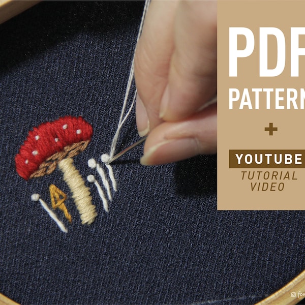 FREE PDF Pattern Hand Beginner Learn Embroidery Mushroom Cloth Face Mask with Youtube Tutorial Video DIY sewing digital download digital