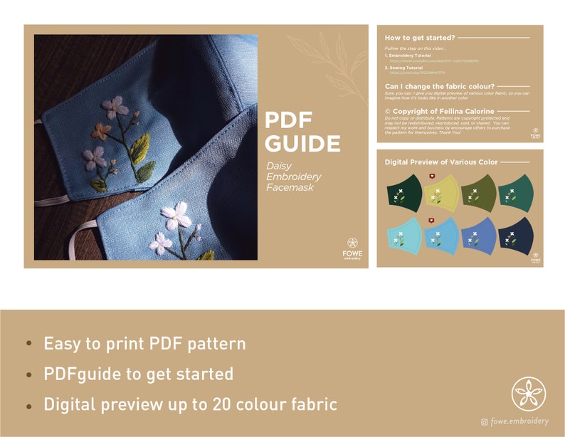 FREE PDF Pattern Hand Embroidery Daisy Cloth Face Mask With - Etsy