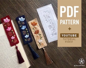 PDF Pattern Bookmark Floral Hand Embroidery Full Tutorial DIY with DMC Color Code | Digital Download | Stationery Handmade Gift Learn