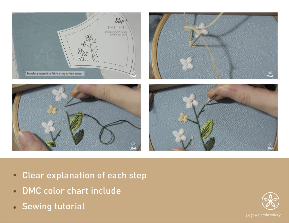 FREE PDF Pattern Hand Embroidery Daisy Cloth Face Mask With - Etsy