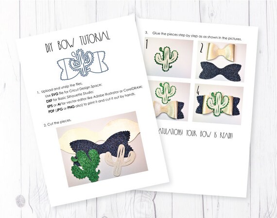 Paper Party Kids Cactus Bow Template Svg Hair Bow Svg Template Diy Faux Leather Bow Template Bow Svg For Cricut Materials
