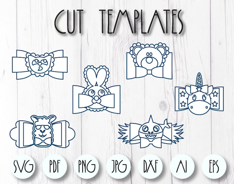 Download Bow template 6 Animal bow SVG file Hair bow SVG bundle Faux | Etsy