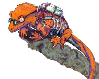 Steampunk Crested Gecko Art Print