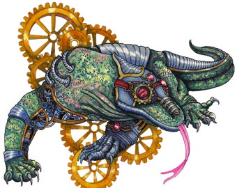 Komodo Dragon Steampunk Art Print