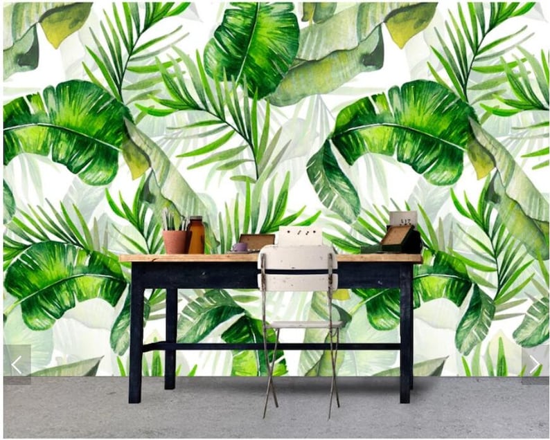 Hand Painting Banana Leaves Wallpaper Mural Green Leaf Tropical Wall Mural Decal Art Wall Decor Murals