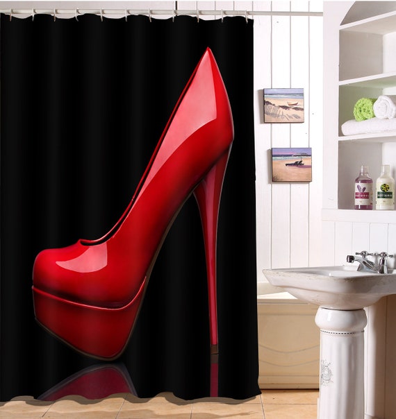 Creative Red Shoes Shower Curtain For Bathroom Fiber Shower Etsy