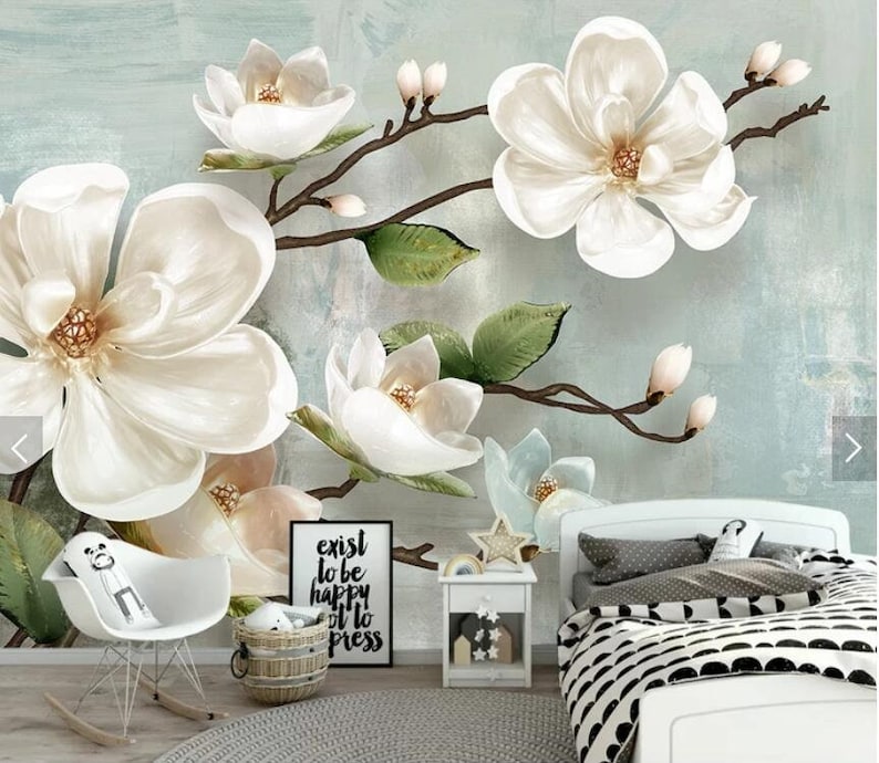 Magnolia Flower Wallpapers Wall Mural Art Wall Painting Wallpaper Murals Large Hand Painting Contact Paper Nordic Embossed Floral Wall Decor