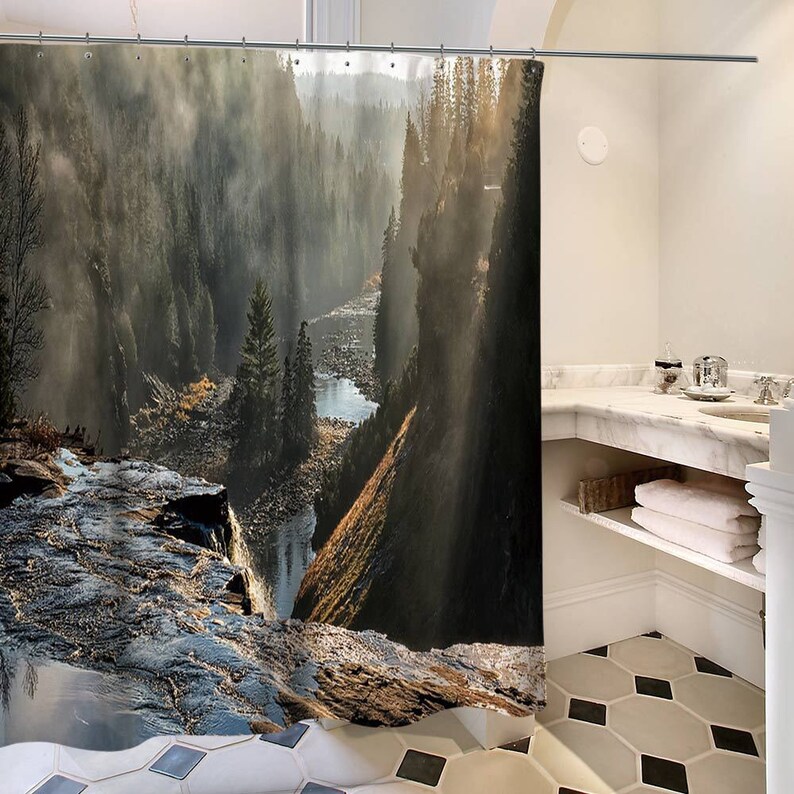 Misty Forest Mountain View Shower Curtain For Bathroom Etsy