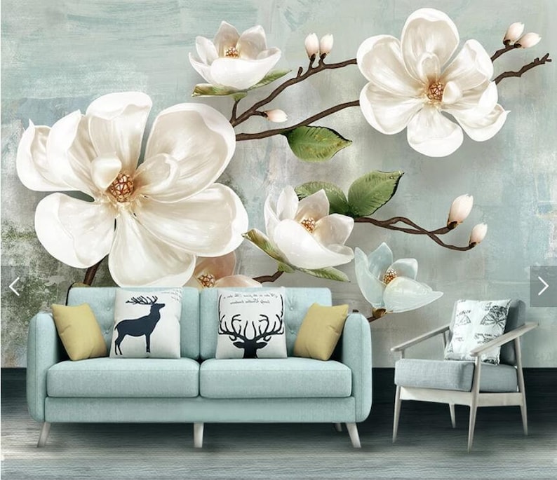 Magnolia Flower Wallpapers Wall Mural Art Wall Painting Wallpaper Murals Large Hand Painting Contact Paper Nordic Embossed Floral Wall Decor