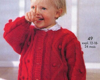 Vintage 80 PDF Patron français TRICOT - Blouson bébé /enfant point irlandais - French PDF Knitting pattern